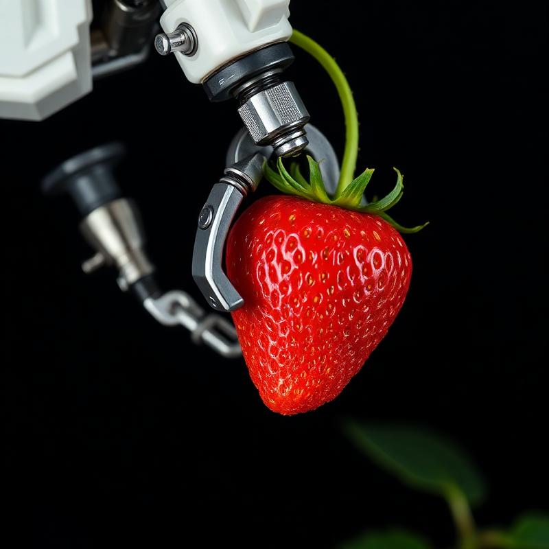 Robotic gripper holding strawberry